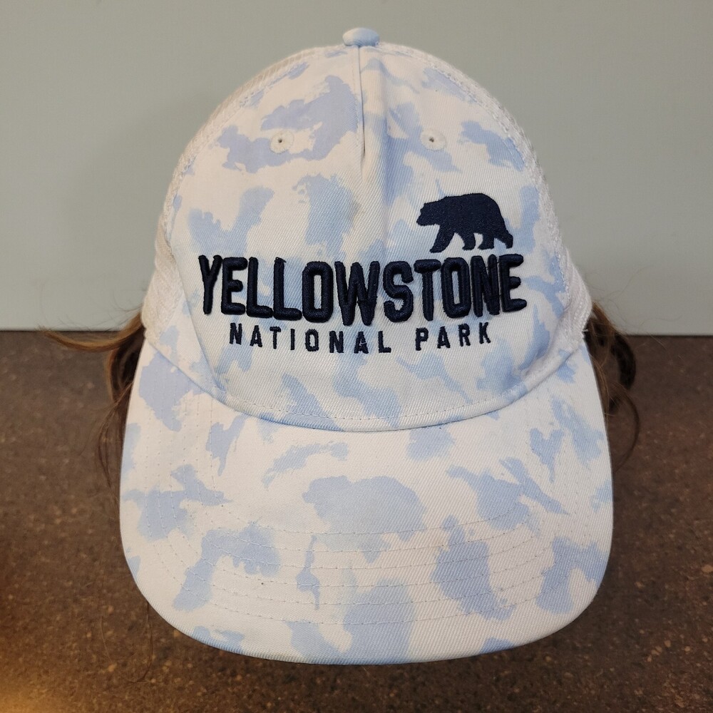 Yellowstone National Park Trucker Hat Men White Blue Gear for Sport Snapback Cap